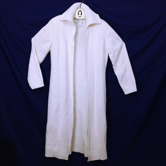 Vintage 80s Ribbed Knit Duster Sz-M Cardigan Coat - Picture 1 of 8
